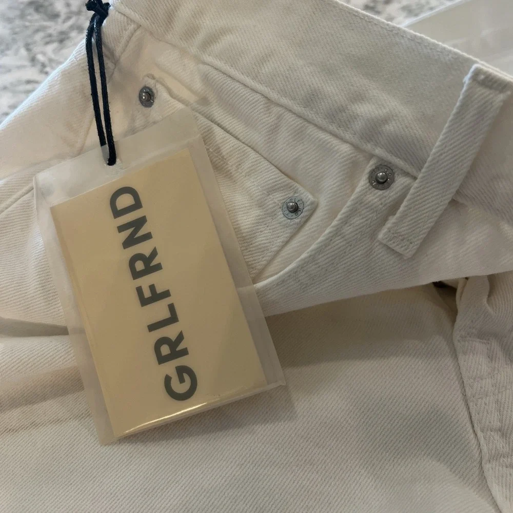 $160 GRLFRND Women White Jules Super High Rise Denim‎ Short Size 30 Button Fly
